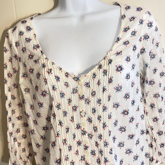 Aerie Floral Peasant Tunic Blouse White Long Sleeve Boho Peplum Size Small - Picture 2 of 7